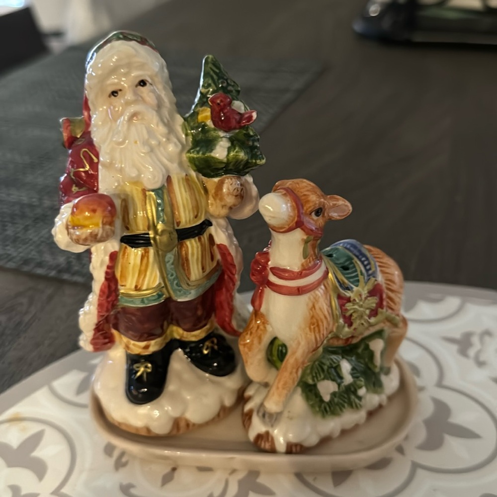 Vintage Santa and reindeer salt and pepper shakers